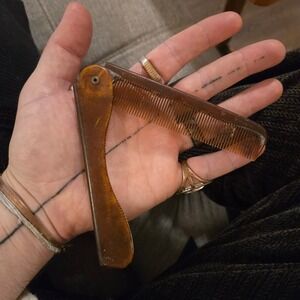 VTG Tortoiseshell Celluloid Folding Pocket Comb Straight Raz0r‎ Style Brown 60s